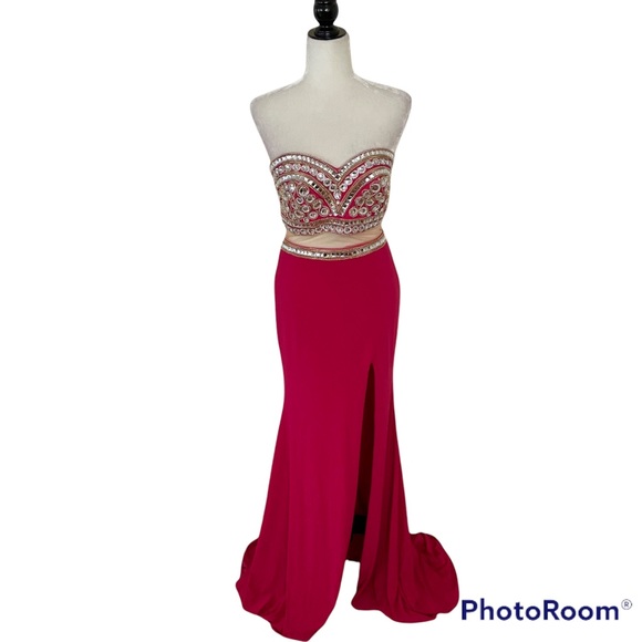 madison james Dresses & Skirts - Madison James Pink Strapless Jeweled Top Dress